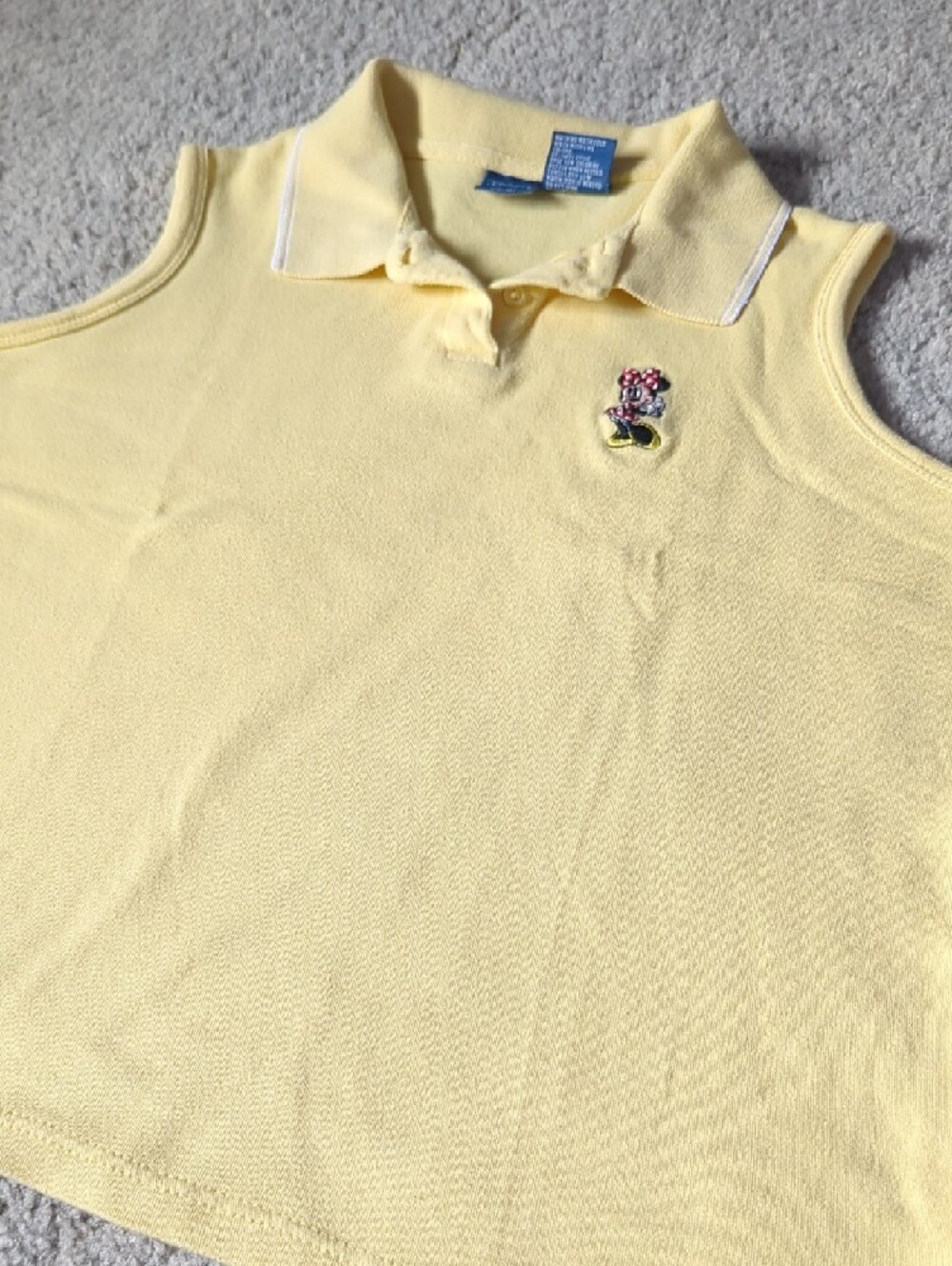 Disney Pale Yellow Sleeveless Polo Top with Minnie Mouse Patch